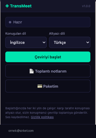 TransMeet kontrol paneli